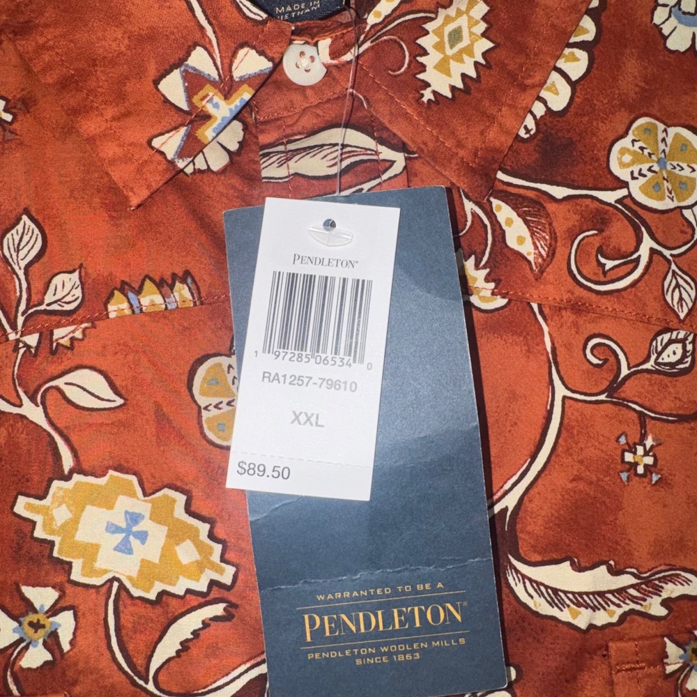 Pendleton Western Shirt Mens XXL Floral Geometric Pearl Snap Front Rust NEW - Picture 3 of 7